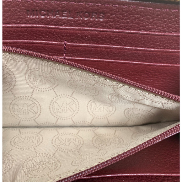 Michael Kors Burgundy Wine Pebbled Leather Zip Around Continental Wallet - Picture 7 of 8